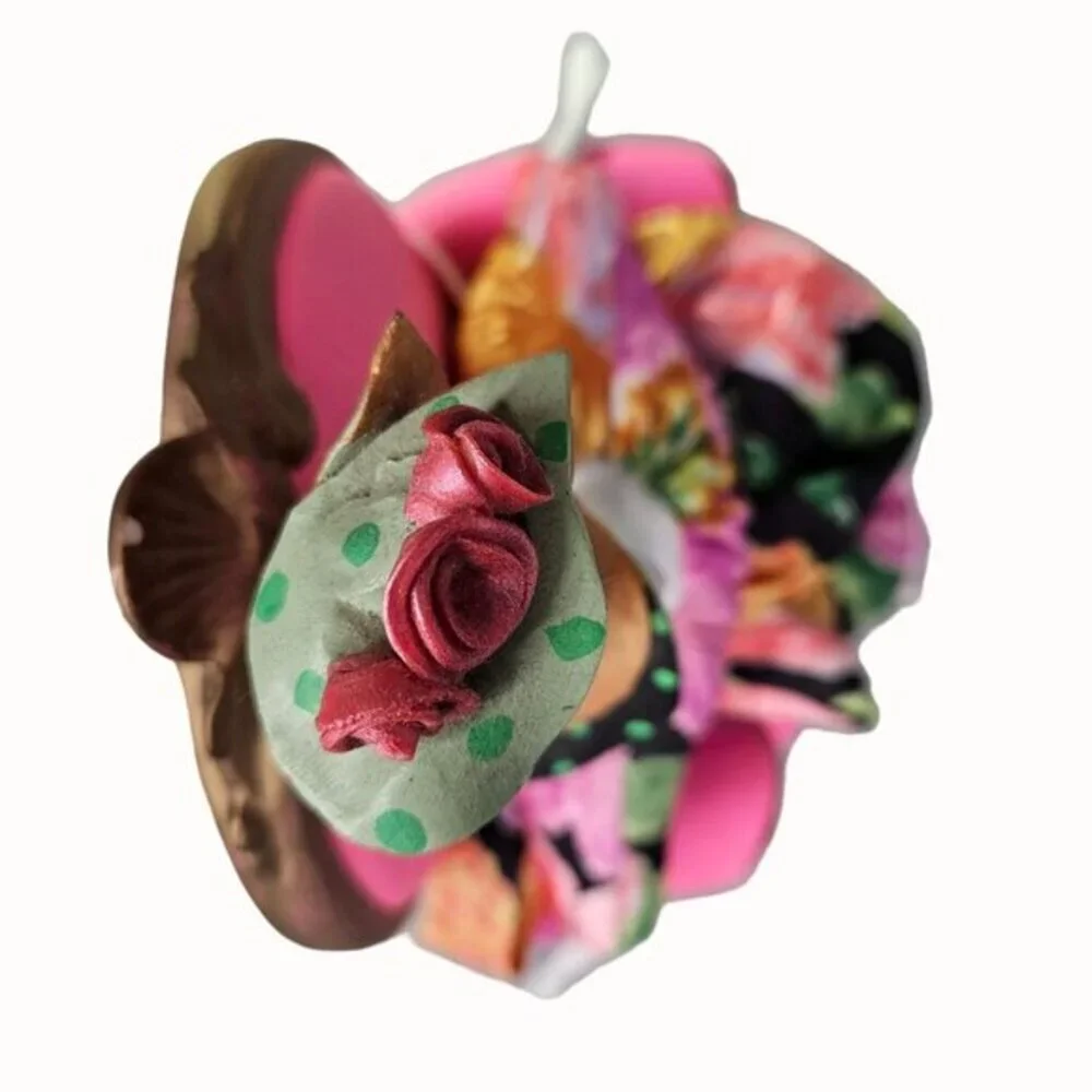 Poupee Millet Art Doll Floral Dress With Headpiece On Pink Chair Signed Vtg READ